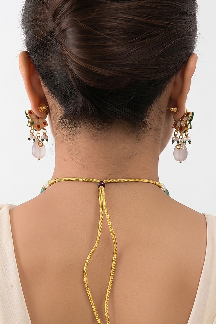 Gold Finish Brass Lavesha Necklace Set by Joules By Radhika at Pernia's Pop Up Shop