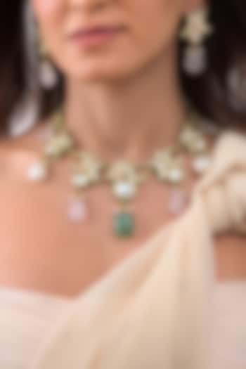 Gold Finish Brass Yashvika Necklace Set by Joules By Radhika at Pernia's Pop Up Shop