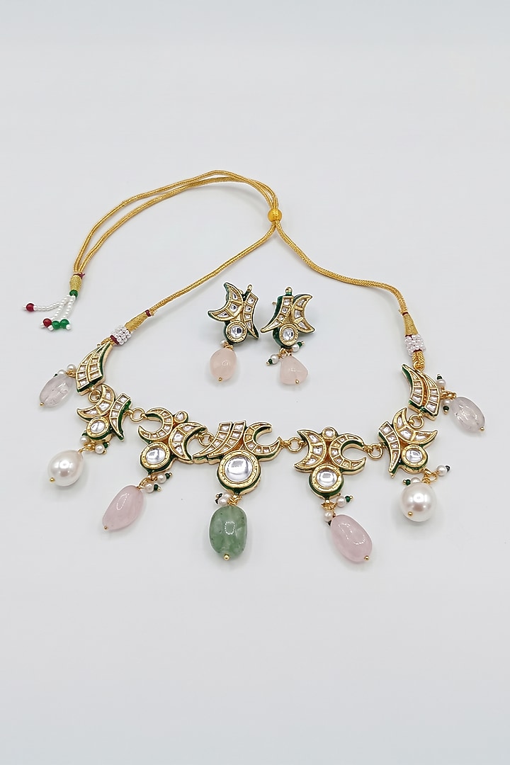 Gold Finish Brass Yashvika Necklace Set by Joules By Radhika at Pernia's Pop Up Shop