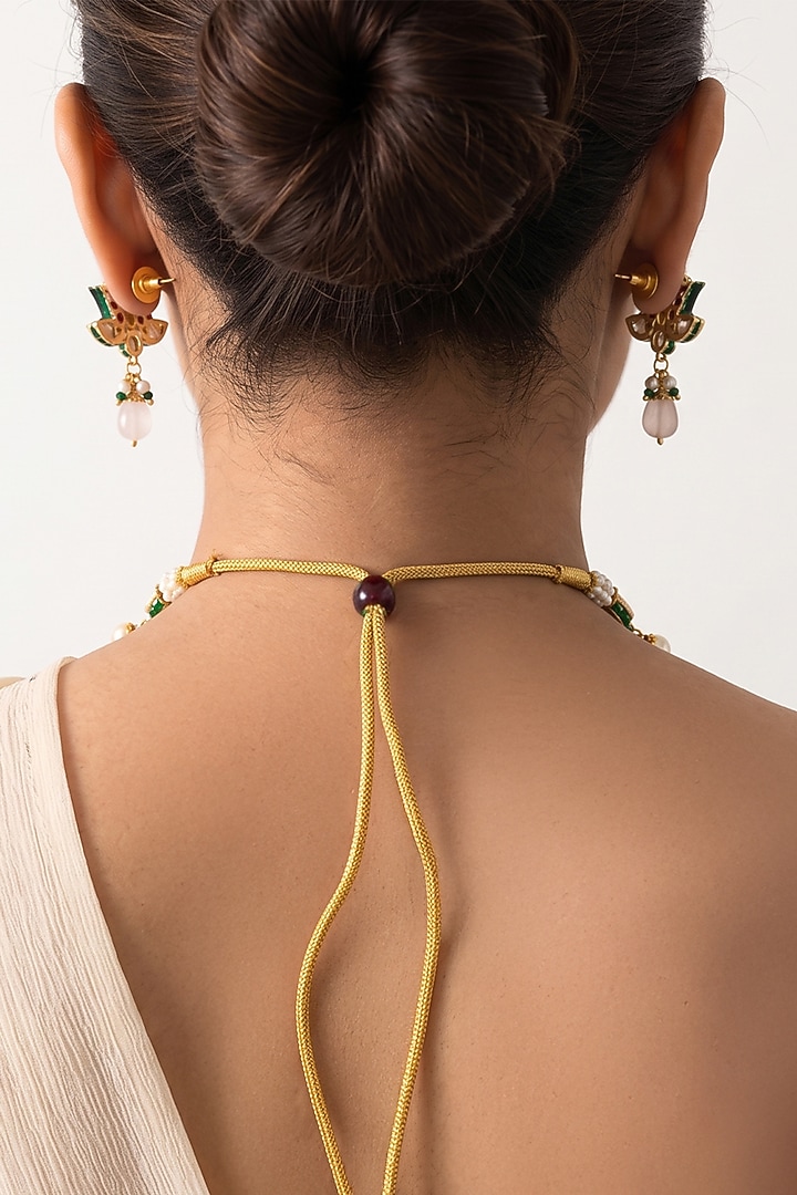 Gold Finish Brass Yashvika Necklace Set by Joules By Radhika at Pernia's Pop Up Shop
