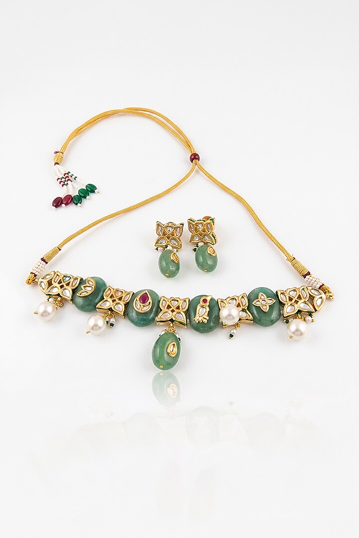 Gold Finish Brass Mireya Choker Necklace Set by Joules By Radhika at Pernia's Pop Up Shop