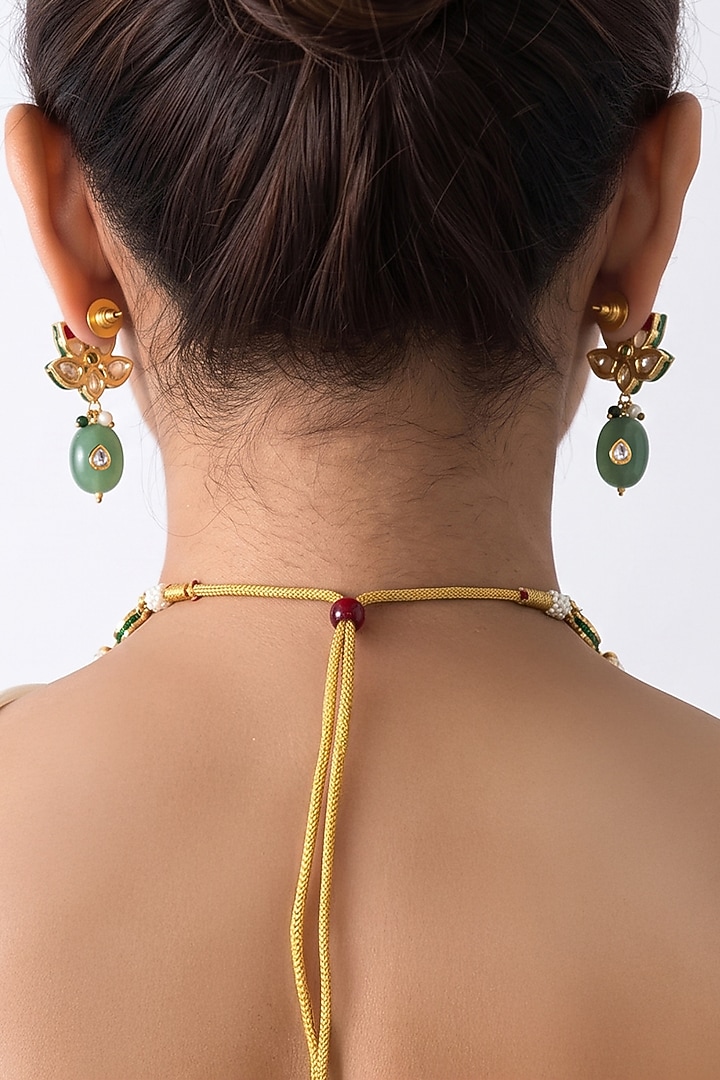 Gold Finish Brass Mireya Choker Necklace Set by Joules By Radhika at Pernia's Pop Up Shop