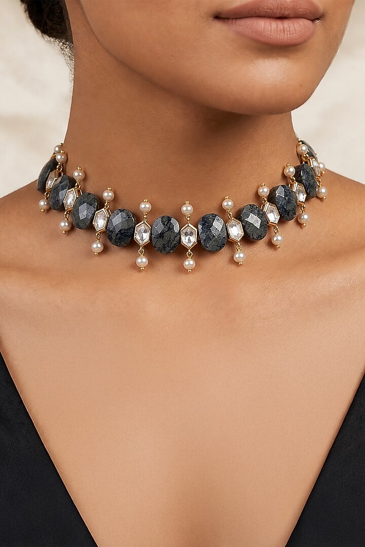 Gold Finish Brass Ravisha Choker Necklace by Joules By Radhika at Pernia's Pop Up Shop