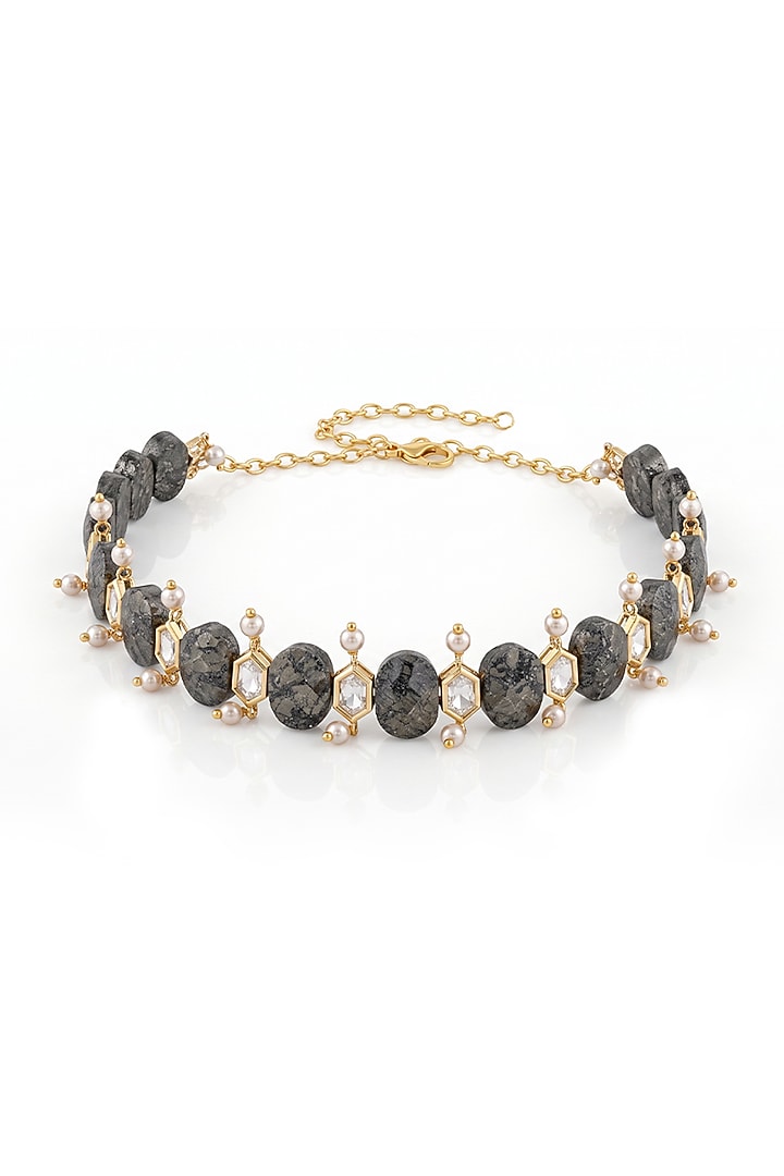 Gold Finish Brass Ravisha Choker Necklace by Joules By Radhika at Pernia's Pop Up Shop