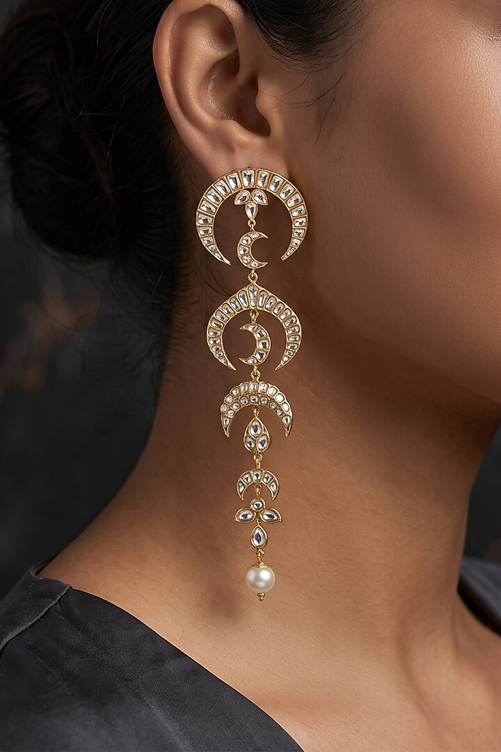 Gold Finish Brass Raveli Drop Earrings by Joules By Radhika at Pernia's Pop Up Shop