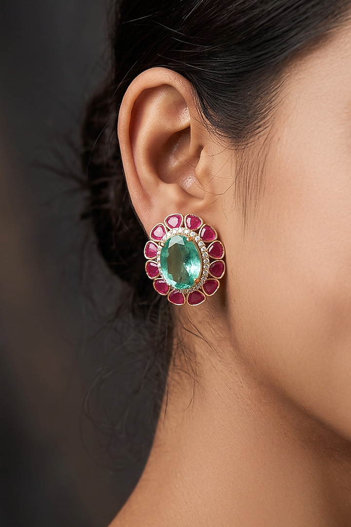 Gold Finish Brass Tavena Stud Earrings by Joules By Radhika at Pernia's Pop Up Shop
