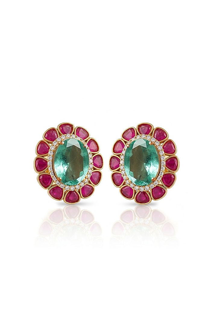Gold Finish Brass Tavena Stud Earrings by Joules By Radhika at Pernia's Pop Up Shop