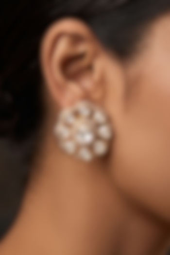 Gold Finish Brass Sareya Floral Stud Earrings by Joules By Radhika at Pernia's Pop Up Shop