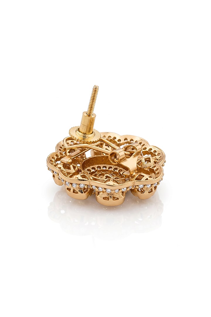 Gold Finish Brass Sareya Floral Stud Earrings by Joules By Radhika at Pernia's Pop Up Shop