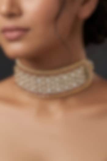 Gold Finish Brass Sairya Choker Necklace Set by Joules By Radhika at Pernia's Pop Up Shop