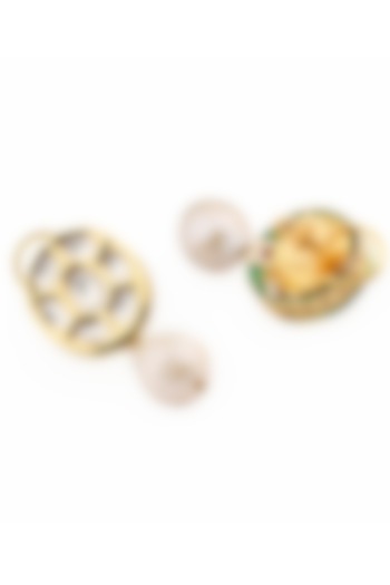 Gold Finish Shell Pearl & Kundan Necklace Set by Joules By Radhika