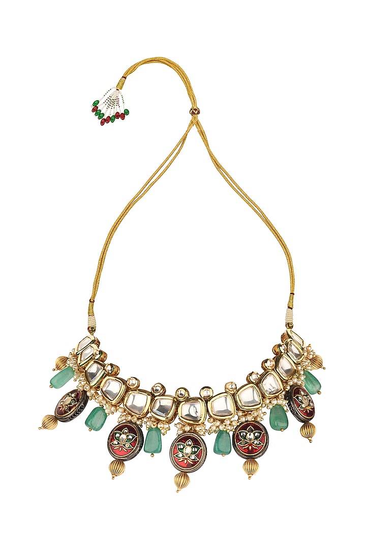 Gold Finish Beaded Necklace Set by Joules By Radhika at Pernia's Pop Up Shop