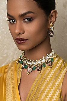 Gold Finish Beaded Necklace Set by Joules By Radhika-JEWELLERY ON DISCOUNT