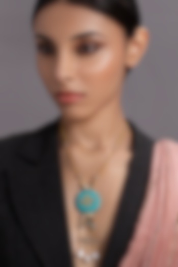 Gold Finish Turquoise Stone Long Necklace  by Joules By Radhika