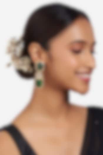 Micron Gold Finish Kundan Polki Drop Earrings by Joules By Radhika at Pernia's Pop Up Shop