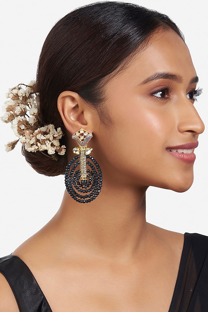 Micron Gold Finish Kundan Drop Earrings by Joules By Radhika at Pernia's Pop Up Shop