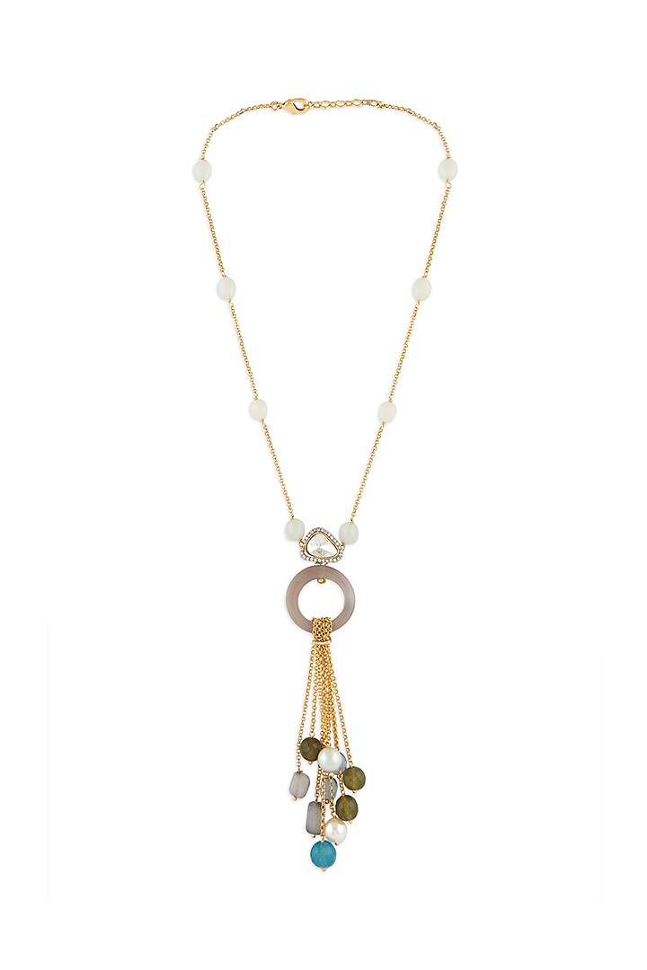 Gold Finish Pendant Necklace With Agates Design by Joules By Radhika at ...