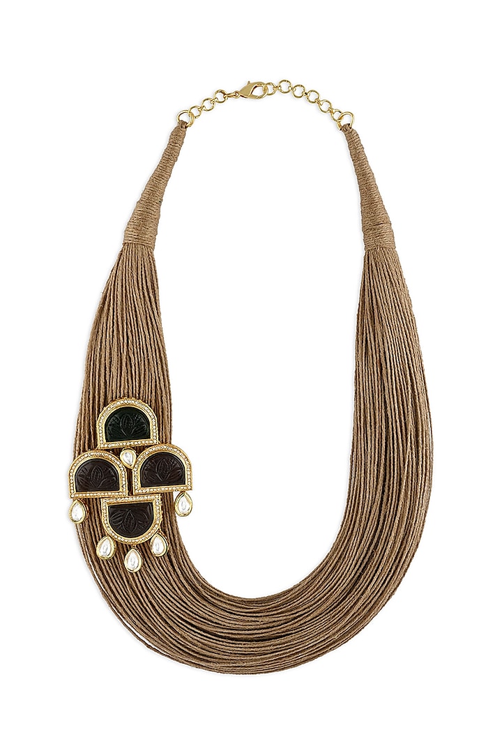 Gold Finish Jute Threaded & Agate Necklace Design by Joules By Radhika ...