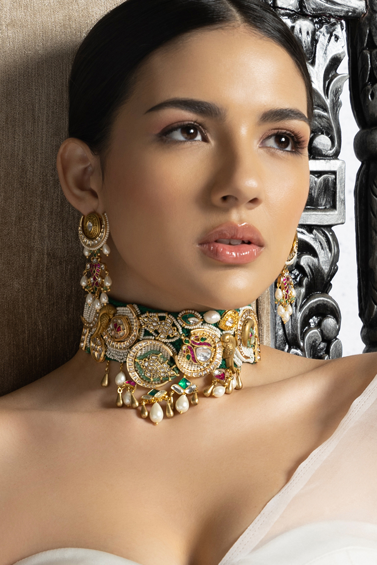 Gold Plated Hydro Ruby & Emerald Choker Necklace Set by Joules By Radhika at Pernia's Pop Up Shop