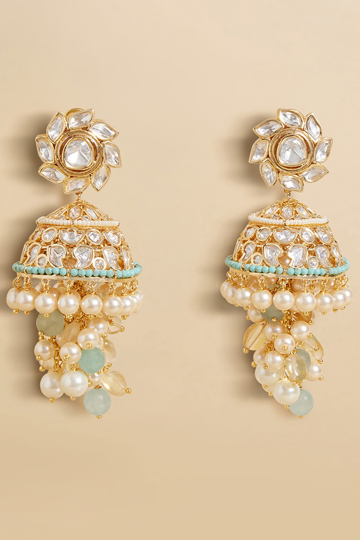 Buy Latest White and Ruby Stone Jhumka Earrings Gold Design