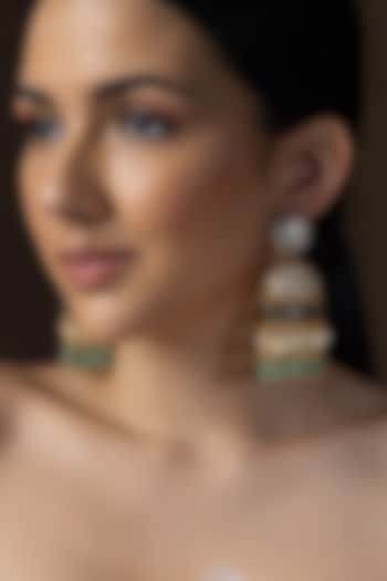 Gold plated Hydro Polki & Jade Tumble Jhumka Earrings by Joules By Radhika at Pernia's Pop Up Shop