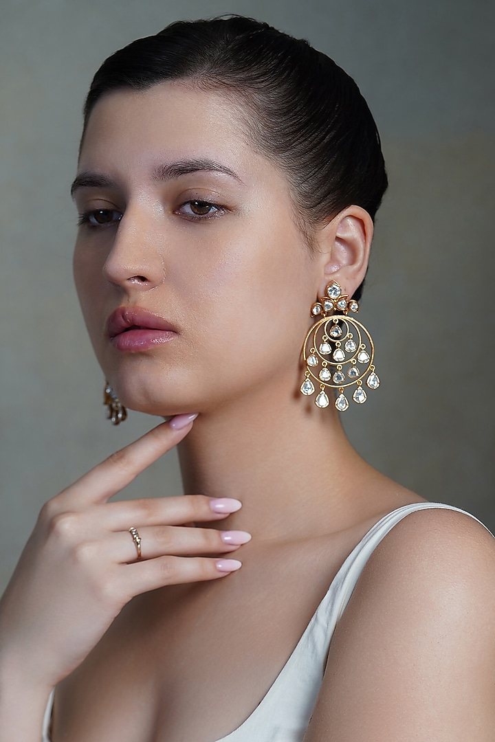 Yellow Gold Finish Zarmina Drop Dangler Earrings by Joules By Radhika at Pernia's Pop Up Shop