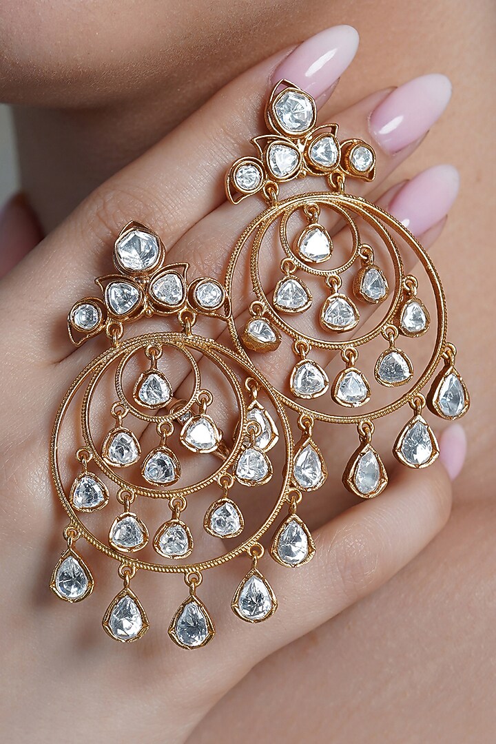 Yellow Gold Finish Zarmina Drop Dangler Earrings by Joules By Radhika at Pernia's Pop Up Shop
