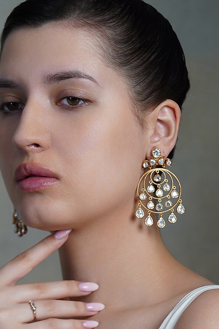 Yellow Gold Finish Zarmina Drop Dangler Earrings by Joules By Radhika at Pernia's Pop Up Shop
