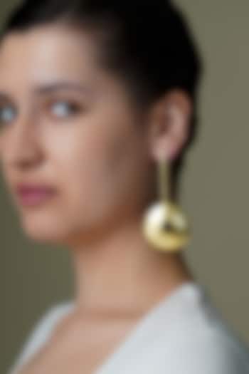 Yellow Gold Finish Obsidian Stone Petal Drop Earrings by Joules By Radhika at Pernia's Pop Up Shop