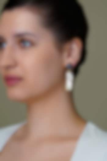 Yellow Gold Finish White Stone Drop Dangler Earrings by Joules By Radhika at Pernia's Pop Up Shop