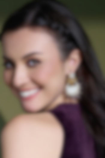 Yellow Gold Finish Kundan Polki & Amethyst Stone Drop Earrings by Joules By Radhika at Pernia's Pop Up Shop