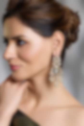 Yellow Gold Finish Uncut Kundan Polki & Pearl Drop Earrings by Joules By Radhika at Pernia's Pop Up Shop