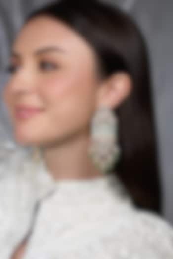 Yellow Gold Finish Kundan Polki & Green Beaded Dangler Earrings by Joules By Radhika at Pernia's Pop Up Shop