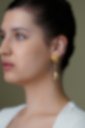 Yellow Gold Finish Ember Bud Long Earrings by Joules By Radhika at Pernia's Pop Up Shop