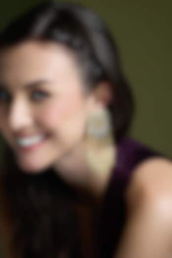 Yellow Gold Finish Kundan Polki Drop Earring by Joules By Radhika at Pernia's Pop Up Shop