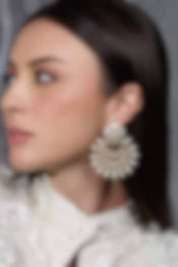 Yellow Gold Finish Kundan Polki & Pearl Drop Chandbali Earring by Joules By Radhika at Pernia's Pop Up Shop