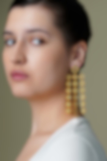 Yellow Gold Finish Green Stone Chandelier Earrings by Joules By Radhika at Pernia's Pop Up Shop