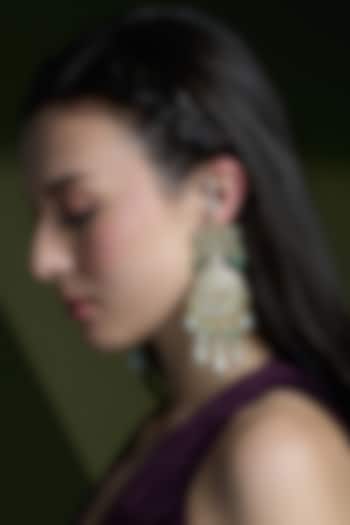 Gold Finish Kundan Polki & Green Beaded Passa Earrings by Joules By Radhika at Pernia's Pop Up Shop