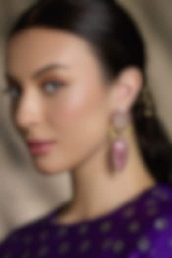 Yellow Gold Finish Pink Stone Drop Earrings by Joules By Radhika at Pernia's Pop Up Shop