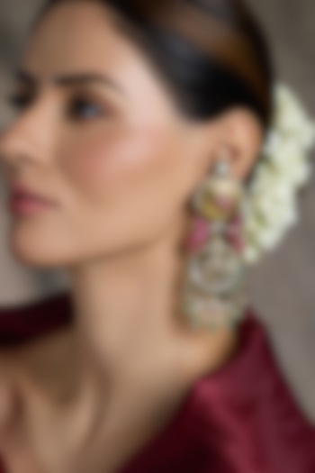 Yellow Gold Finish Beaded Chandbali Earrings by Joules By Radhika at Pernia's Pop Up Shop