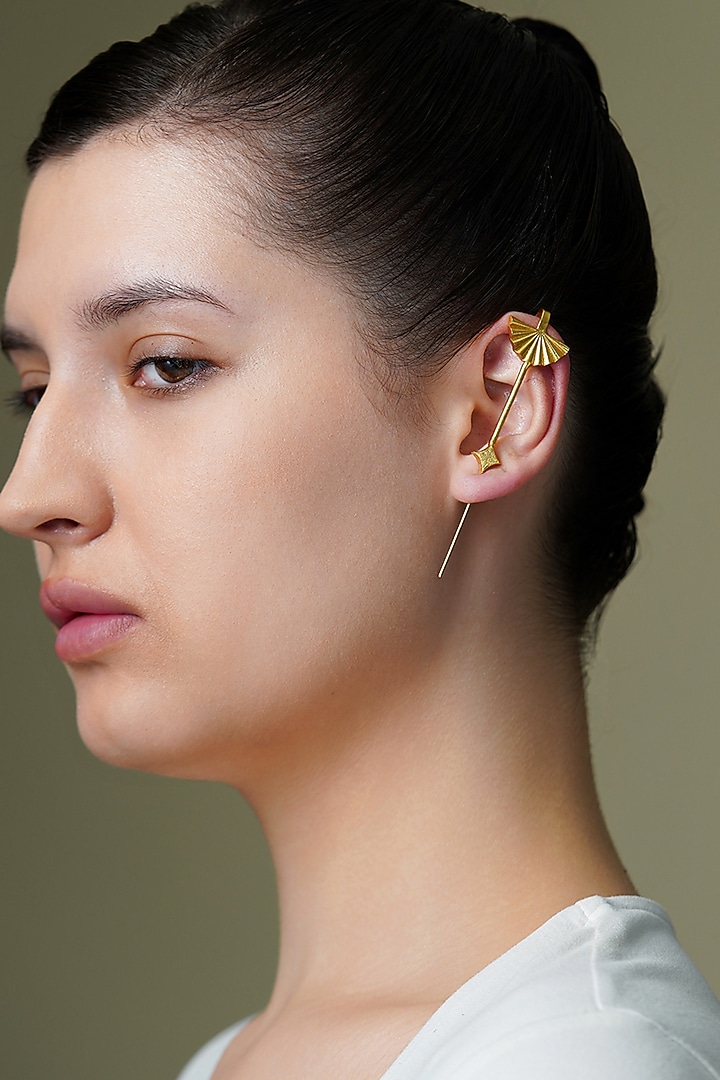 Yellow Gold Finish Sol Flair Cuff Earrings by Joules By Radhika at Pernia's Pop Up Shop