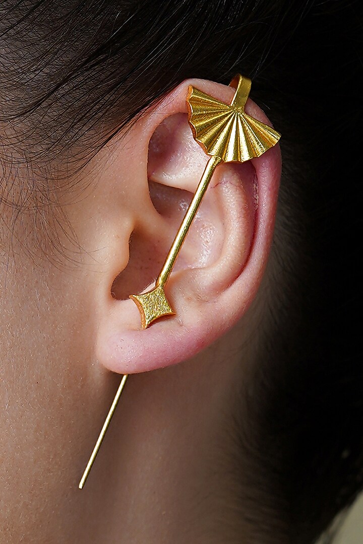 Yellow Gold Finish Sol Flair Cuff Earrings by Joules By Radhika at Pernia's Pop Up Shop