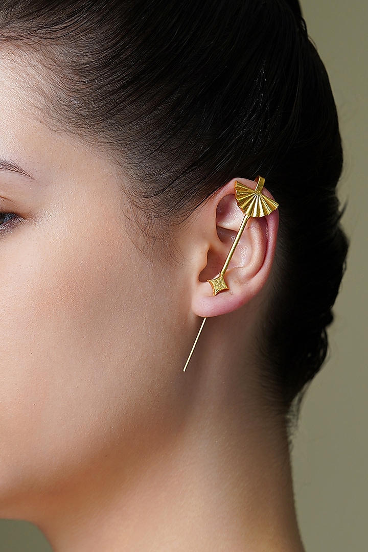 Yellow Gold Finish Sol Flair Cuff Earrings by Joules By Radhika at Pernia's Pop Up Shop