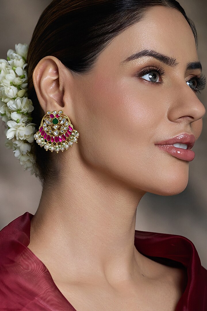 Yellow Gold Finish Divine Sparkle Stud Earrings by Joules By Radhika at Pernia's Pop Up Shop