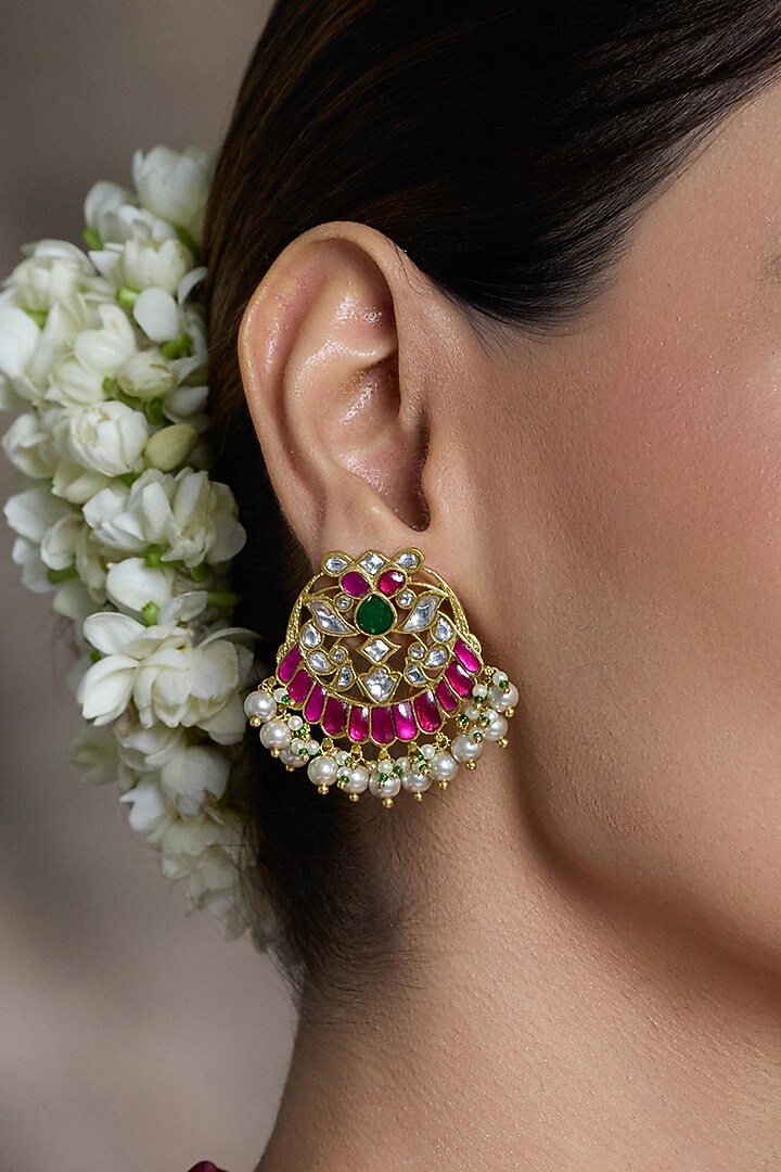 Yellow Gold Finish Divine Sparkle Stud Earrings by Joules By Radhika at Pernia's Pop Up Shop