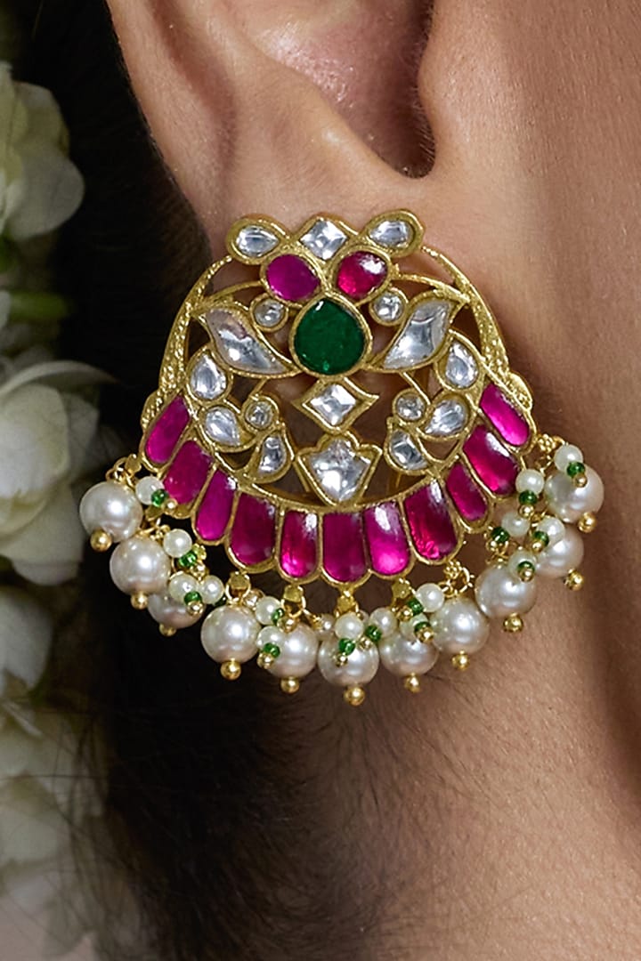 Yellow Gold Finish Divine Sparkle Stud Earrings by Joules By Radhika at Pernia's Pop Up Shop