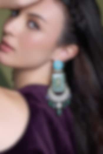 Yellow Gold Finish Turquoise Enameled Meenakari Chandbali Earrings by Joules By Radhika at Pernia's Pop Up Shop