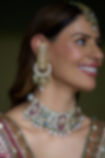 Gold Finish Kundan Polki Meenakari Earcuffs by Joules By Radhika at Pernia's Pop Up Shop