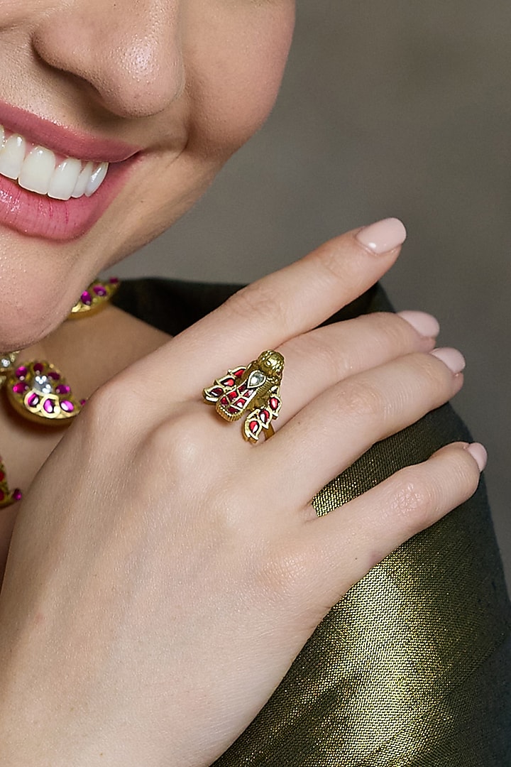 Yellow Gold Finish Adjustable Temple Ring by Joules By Radhika at Pernia's Pop Up Shop