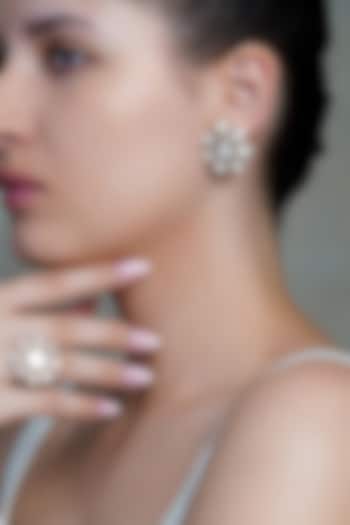 Yellow Gold Finish Kundan Polki Floral Stud Earrings by Joules By Radhika at Pernia's Pop Up Shop